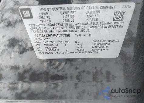 2017 Chevrolet Equinox Lt из США, поврежденный, VIN 2GNALCEK4H1530390